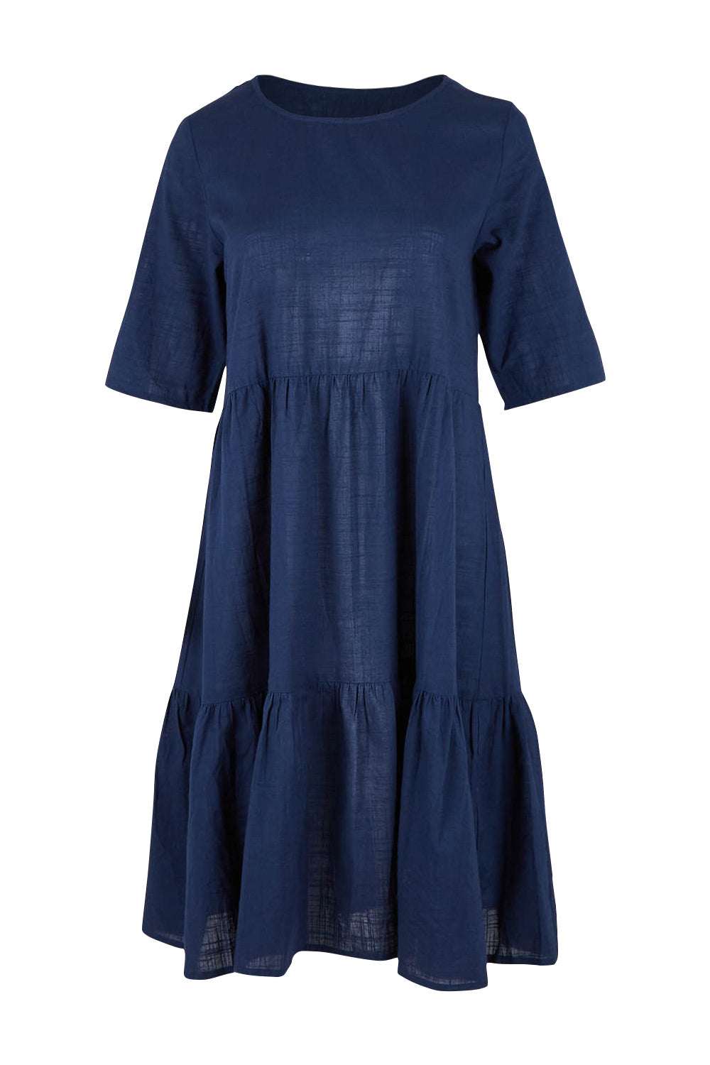 Product shot of the Essentials Organic Cotton Layers Slub Dress in colour Navy (Blue), from the front