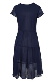 Product shot of the Essentials Bias Pockets Cotton Dress in colour Navy (Blue), from the back