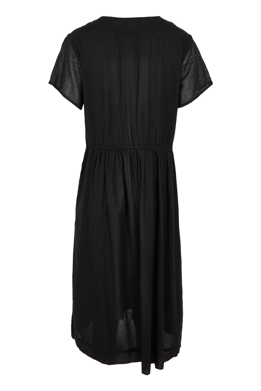 Product shot of the Essentials Tie Waist Cotton Dress in colour Black (Black), from the back