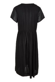 Product shot of the Essentials Tie Waist Cotton Dress in colour Black (Black), from the back