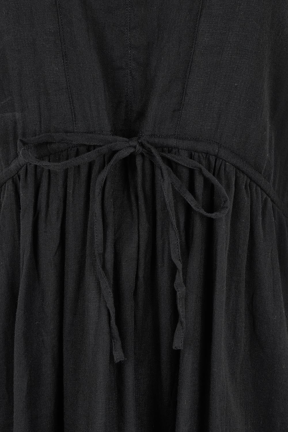 Product shot of the Essentials Tie Waist Cotton Dress in colour Black (Black), detail