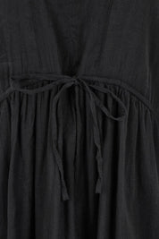 Product shot of the Essentials Tie Waist Cotton Dress in colour Black (Black), detail