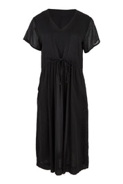 Product shot of the Essentials Tie Waist Cotton Dress in colour Black (Black), from the front