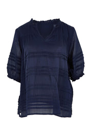 Product shot of the Essentials Organic Cotton Pleated Top in colour Navy (Blue), from the front