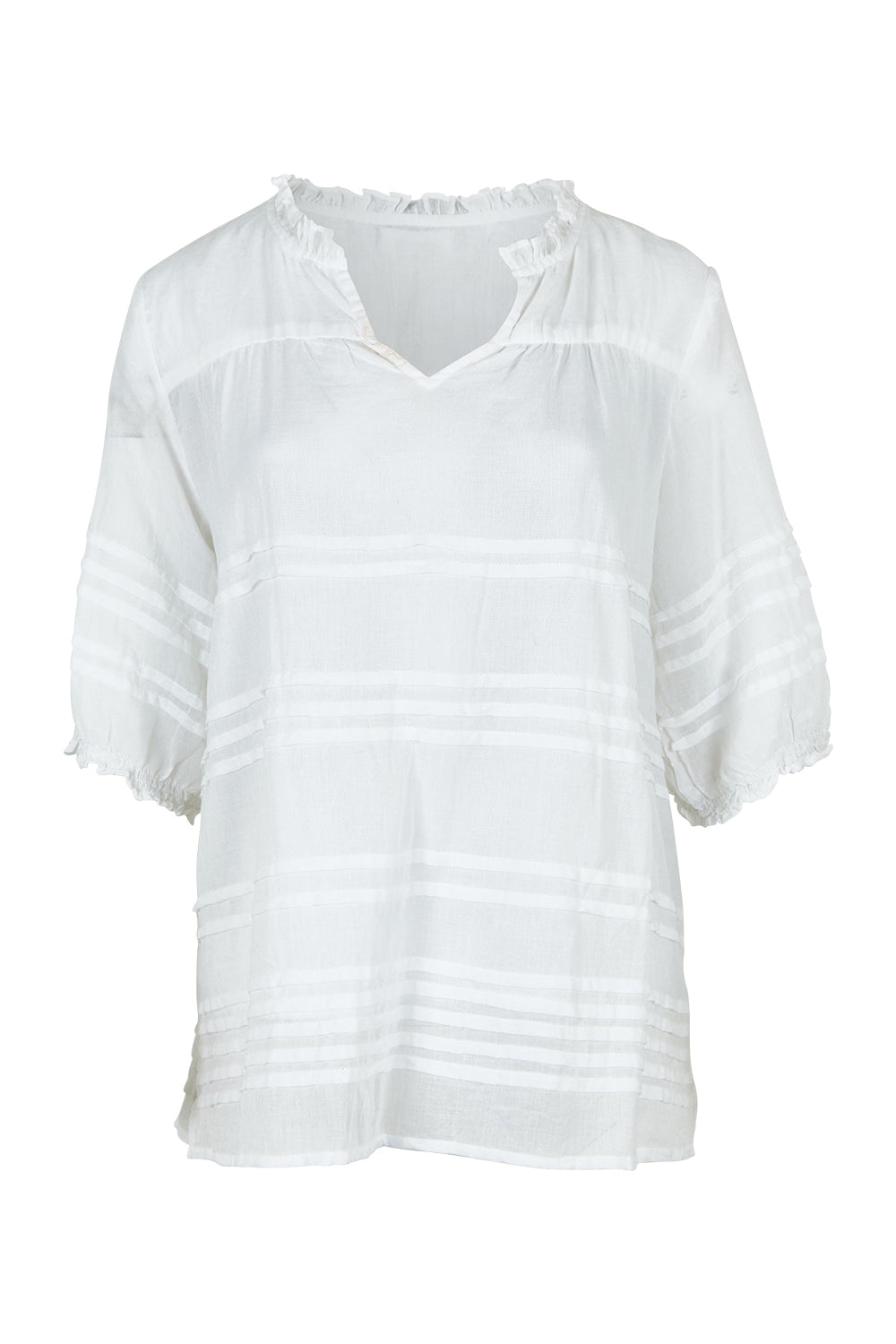 Product shot of the Essentials Organic Cotton Pleated Top in colour White (White), from the front
