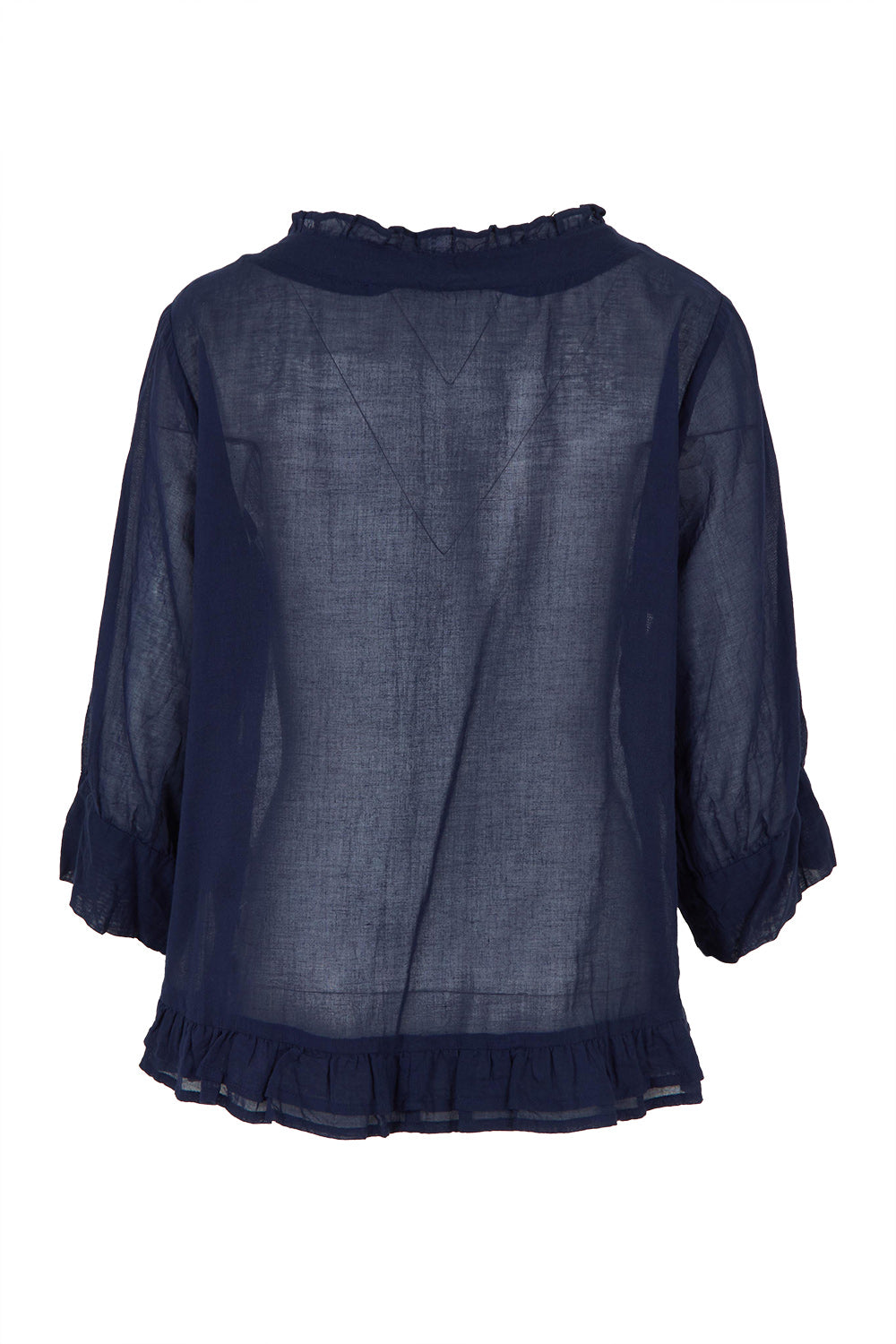 Product shot of the Essentials Buttonthrough Cotton Top in colour Navy (Blue), from the back