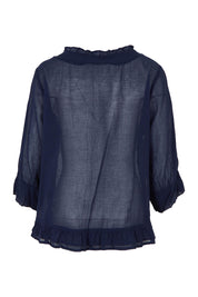Product shot of the Essentials Buttonthrough Cotton Top in colour Navy (Blue), from the back