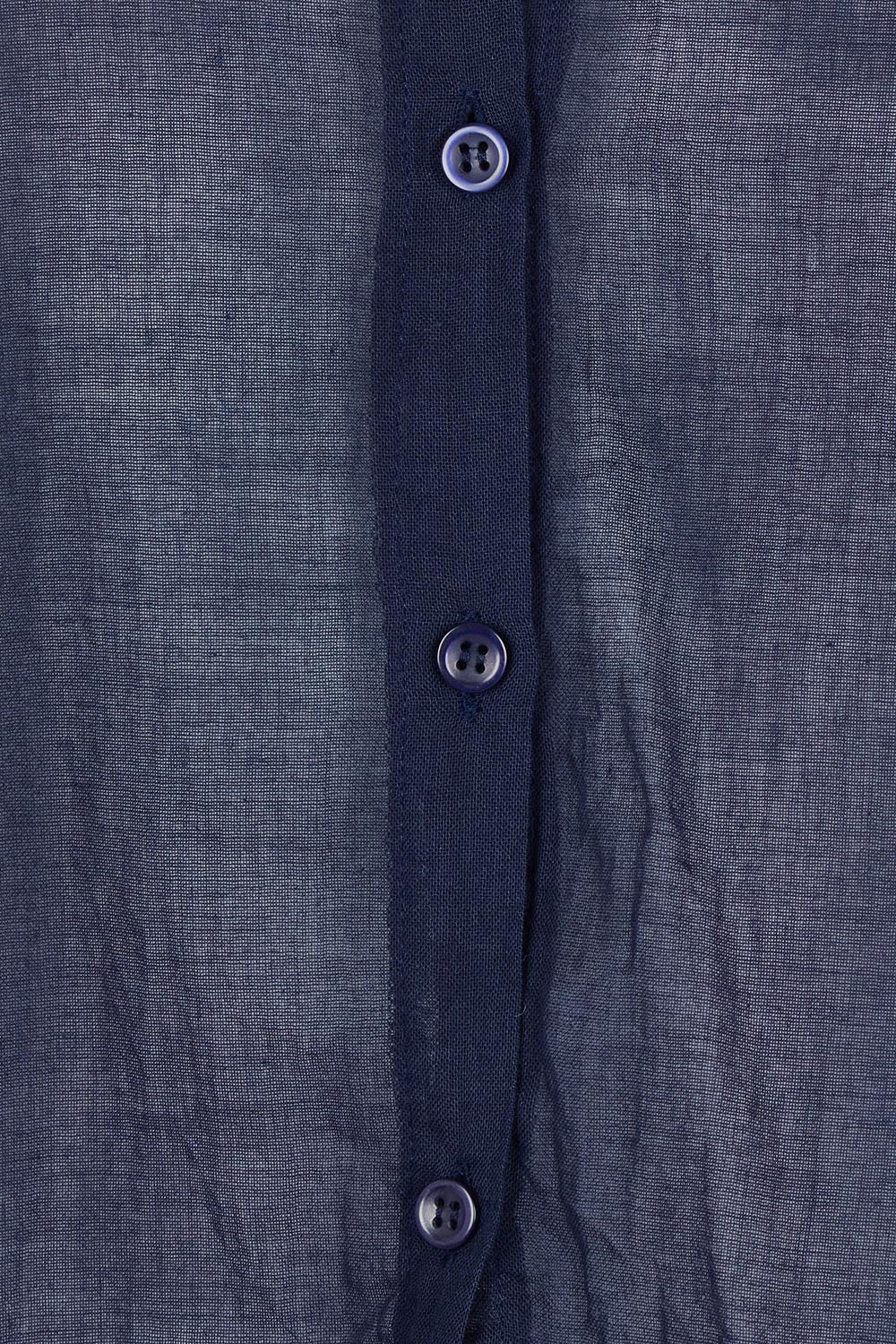 Product shot of the Essentials Buttonthrough Cotton Top in colour Navy (Blue), detail