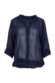 Product shot of the Essentials Buttonthrough Cotton Top in colour Navy (Blue), from the front
