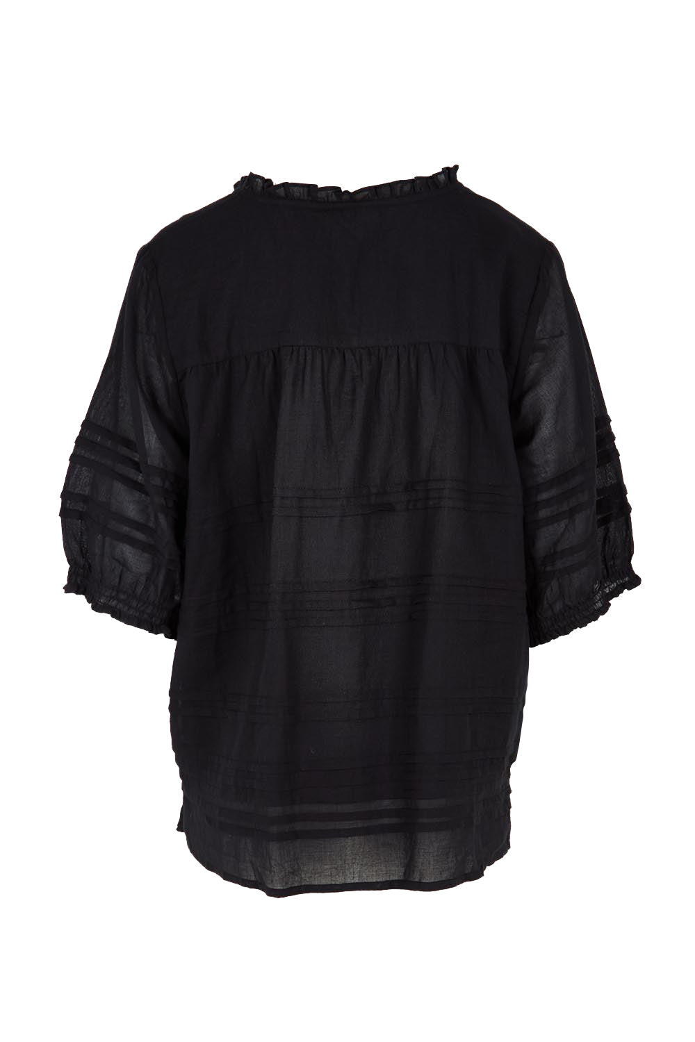Product shot of the Essentials Pleated Cotton Top - Black in colour Black, from the back