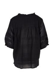 Product shot of the Essentials Pleated Cotton Top - Black in colour Black, from the back