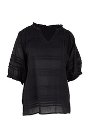 Product shot of the Essentials Pleated Cotton Top - Black in colour Black, from the front