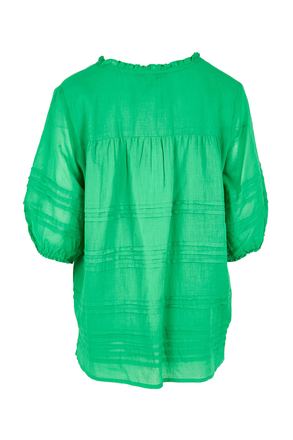 Product shot of the Essentials Pleated Cotton Top - Green in colour Green, from the back