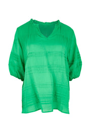 Product shot of the Essentials Pleated Cotton Top - Green in colour Green, from the front