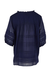 Product shot of the Essentials Pleated Cotton Top - Navy in colour Navy, from the back
