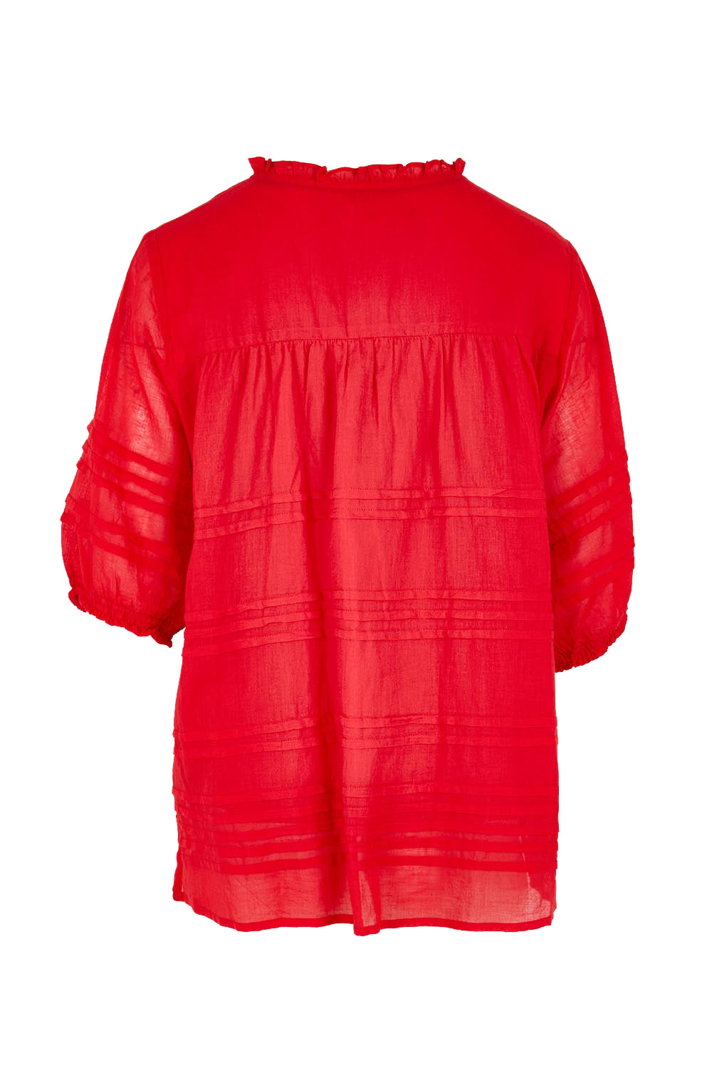Product shot of the Essentials Pleated Cotton Top - Red in colour Red, from the back