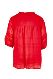 Product shot of the Essentials Pleated Cotton Top - Red in colour Red, from the back