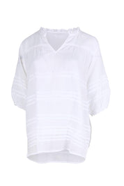 Product shot of the Essentials Pleated Cotton Top - White in colour White, from the front