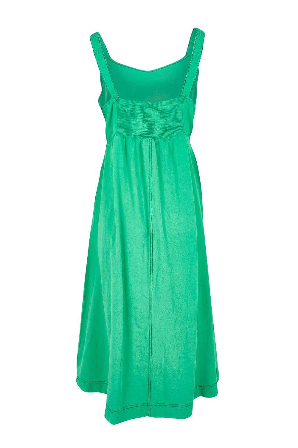 Product shot of the Essentials Strappy Linen Blend Dress - Green in colour Green, from the back