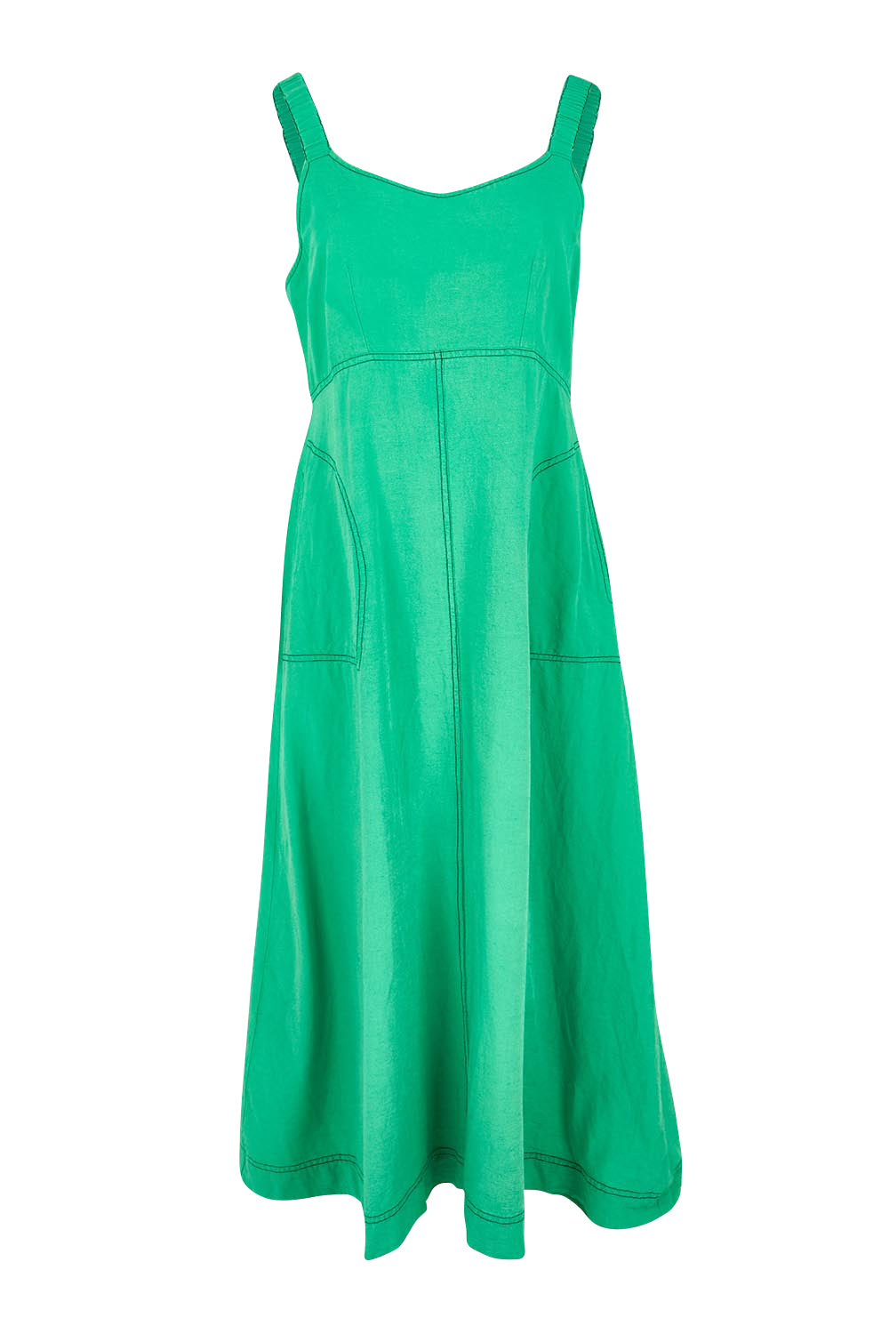 Product shot of the Essentials Strappy Linen Blend Dress - Green in colour Green, from the front