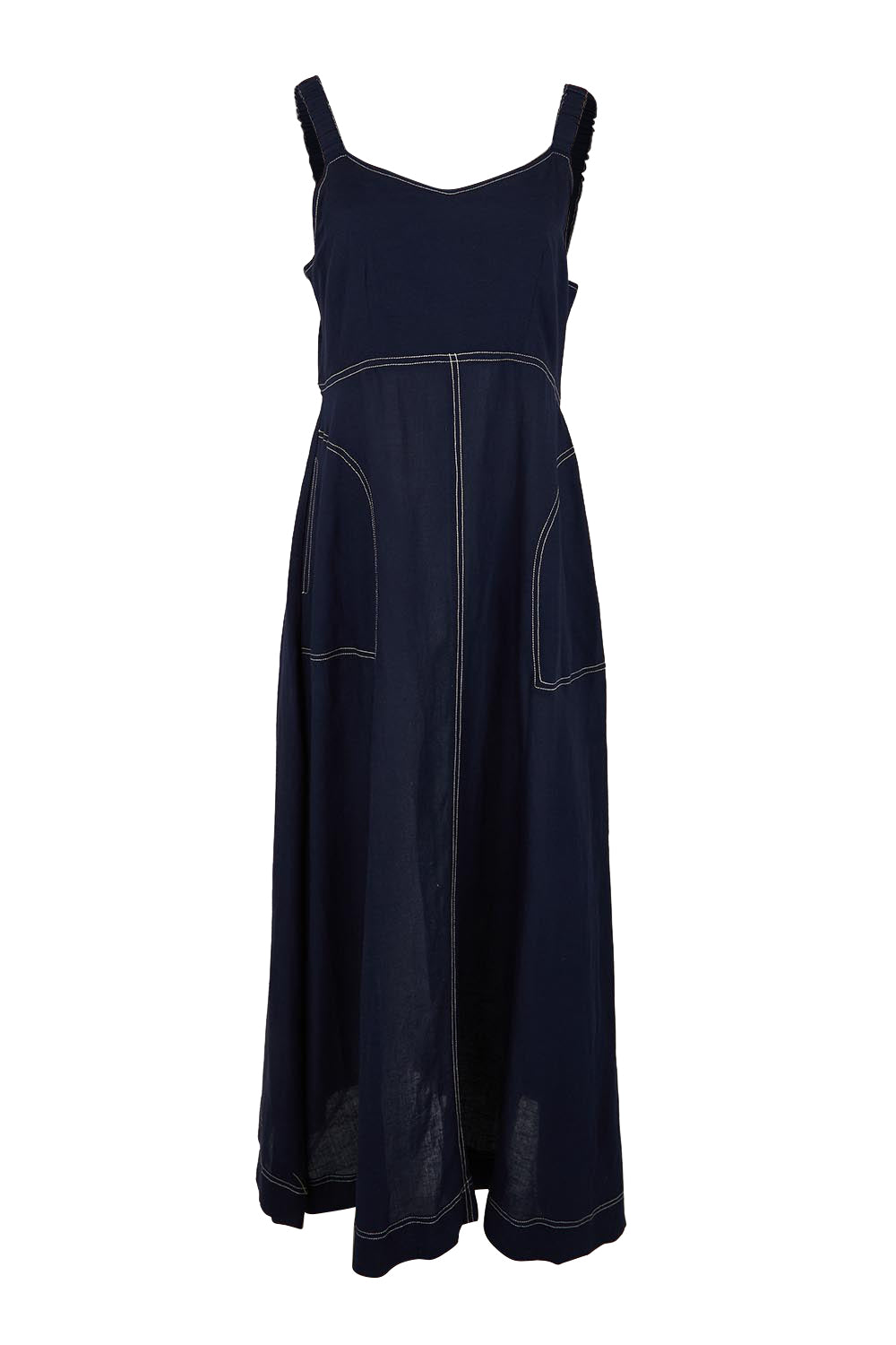 Product shot of the Essentials Strappy Linen Blend Dress - Navy in colour Navy, from the front