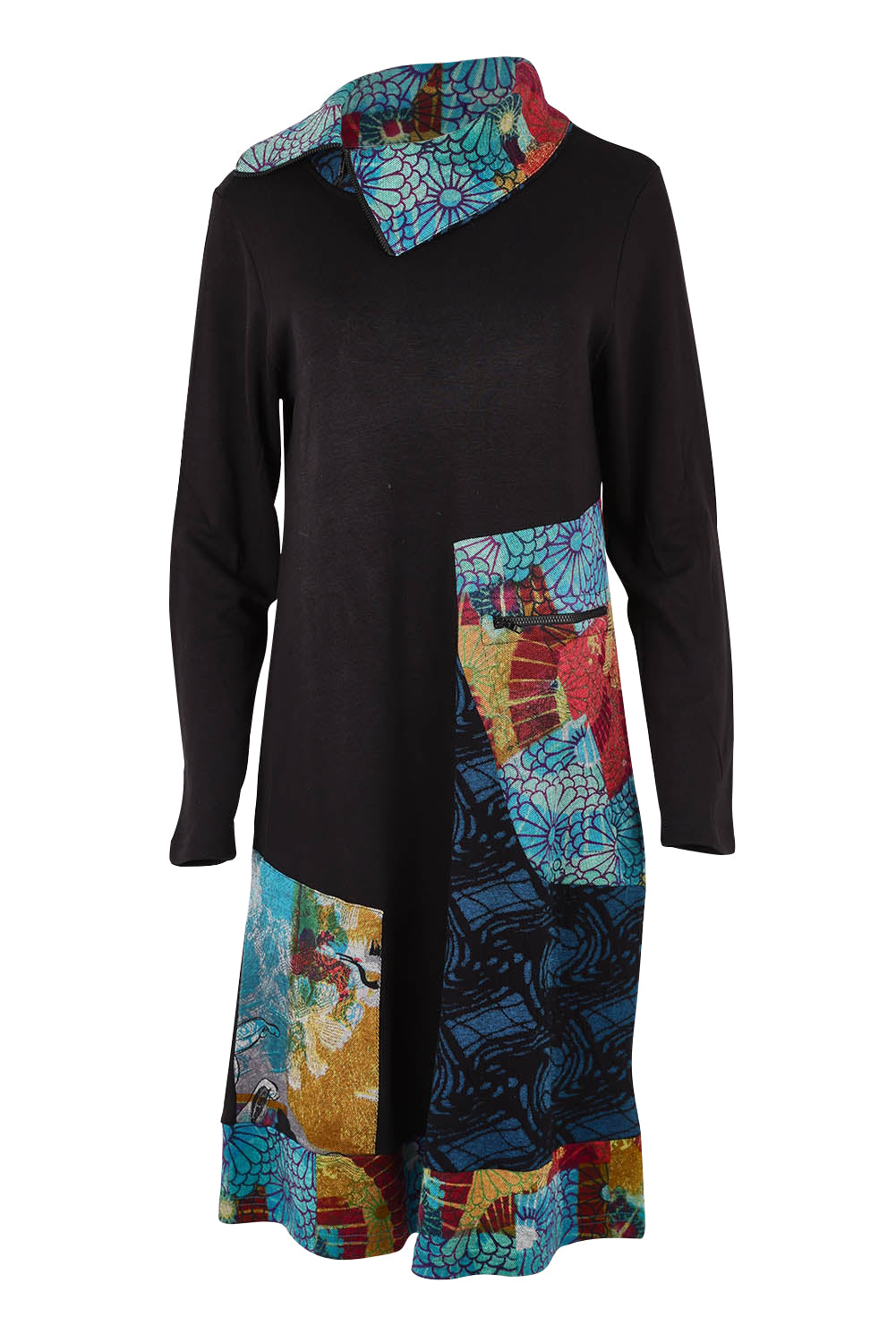 Product shot of the Billie Jean Patch Pockets Dress in colour Billiejean (Black), from the front