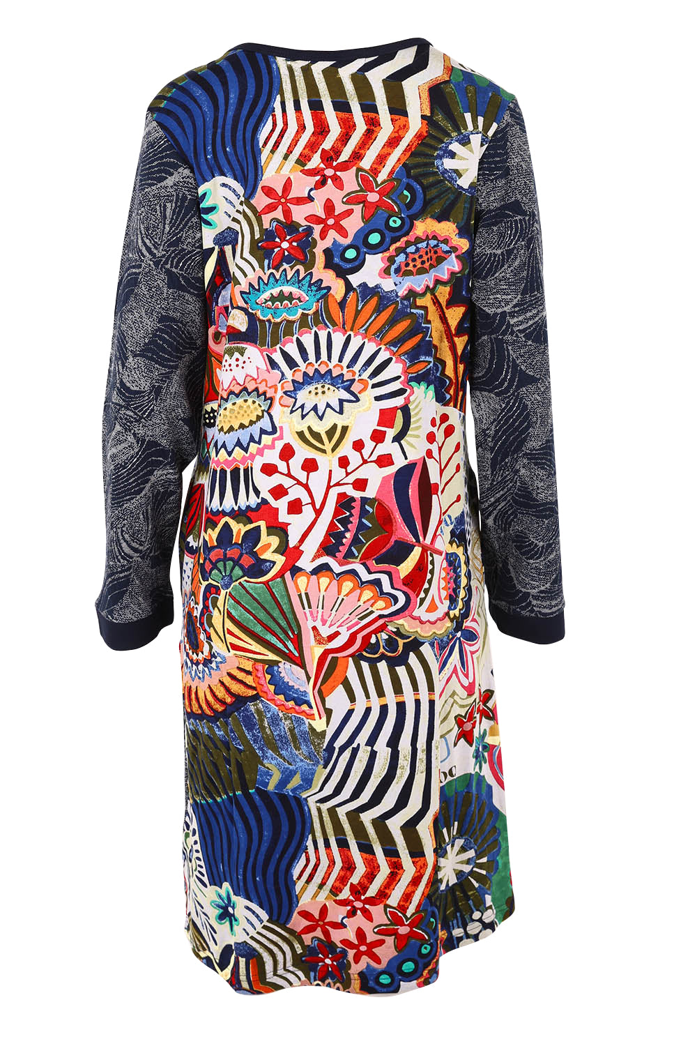 Product shot of the Hotel California Patch Dress in colour California (Blue), from the back