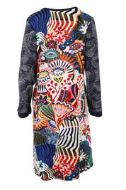 Product shot of the Hotel California Patch Dress in colour California (Blue), from the back