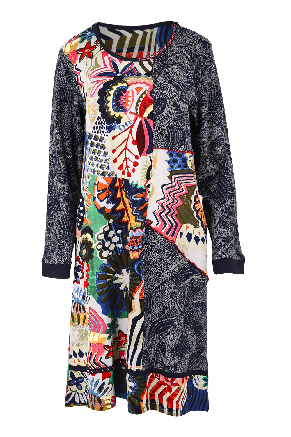Product shot of the Hotel California Patch Dress in colour California (Blue), from the front