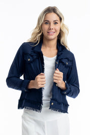 A model wearing the Essentials Linen Blend Jacket in colour Navy (Blue), from the front, cropped image