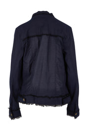 Product shot of the Essentials Linen Blend Jacket in colour Navy (Blue), from the back