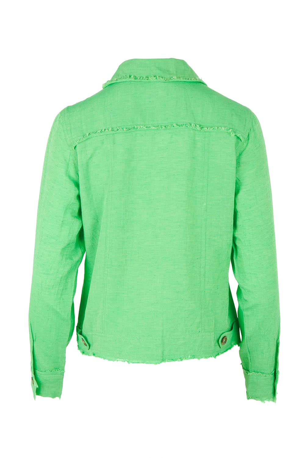 Product shot of the Essentials Linen Blend Jacket in colour Parakeet (Green), from the back