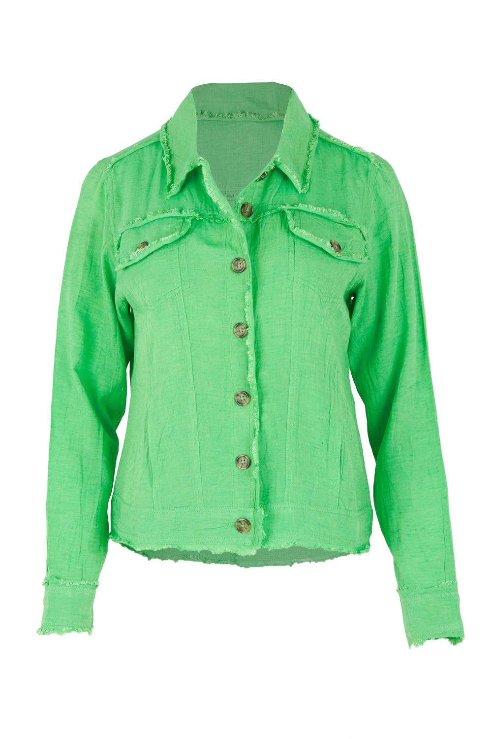 Product shot of the Essentials Linen Blend Jacket in colour Parakeet (Green), from the front