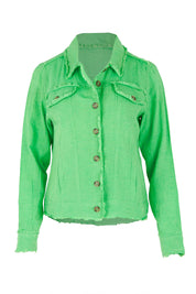 Product shot of the Essentials Linen Blend Jacket in colour Parakeet (Green), from the front