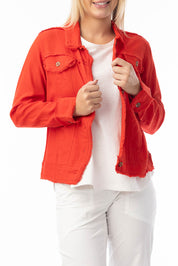 A model wearing the Essentials Linen Blend Jacket in colour Red (Red), from the front, cropped image