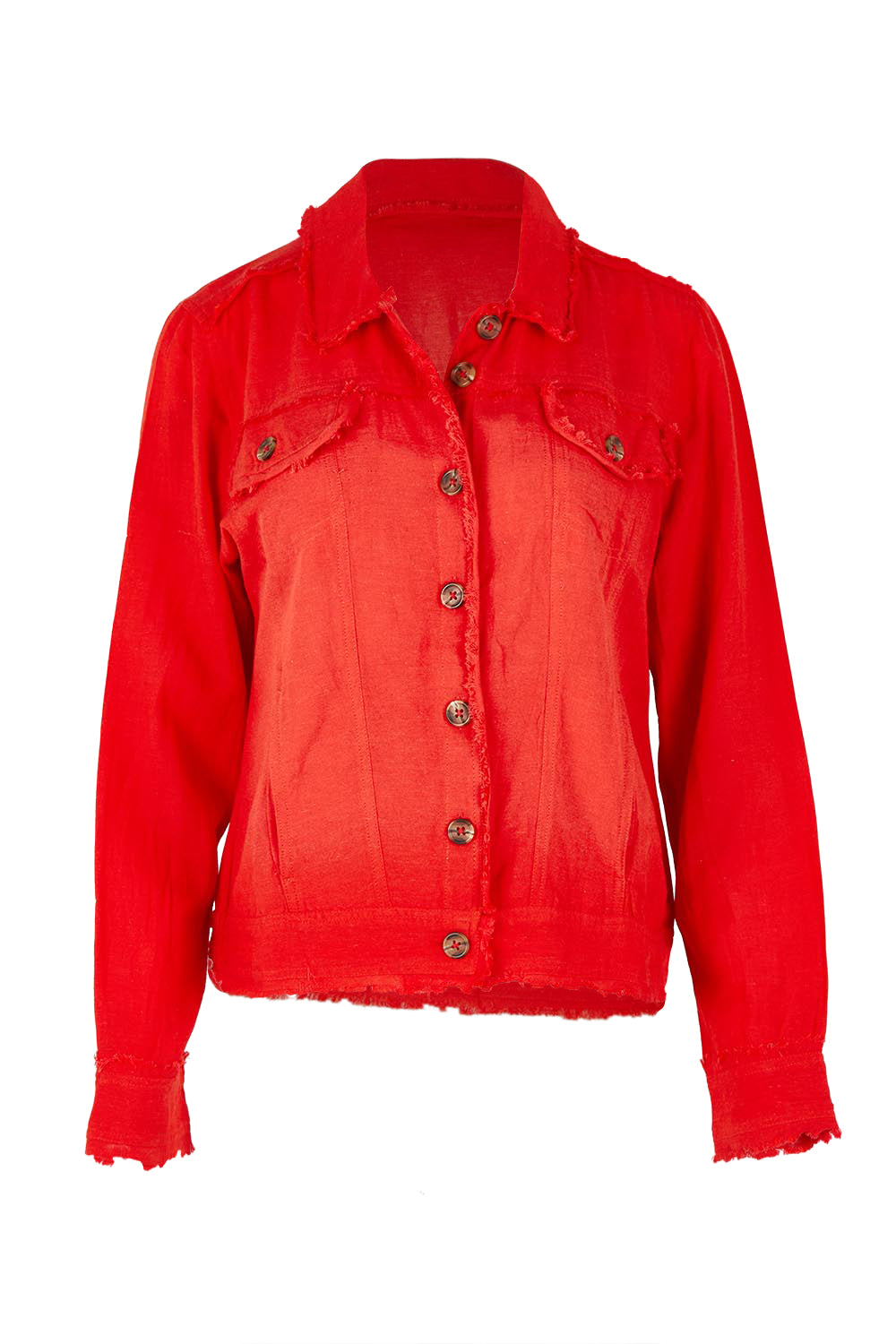 Product shot of the Essentials Linen Blend Jacket in colour Red (Red), from the front
