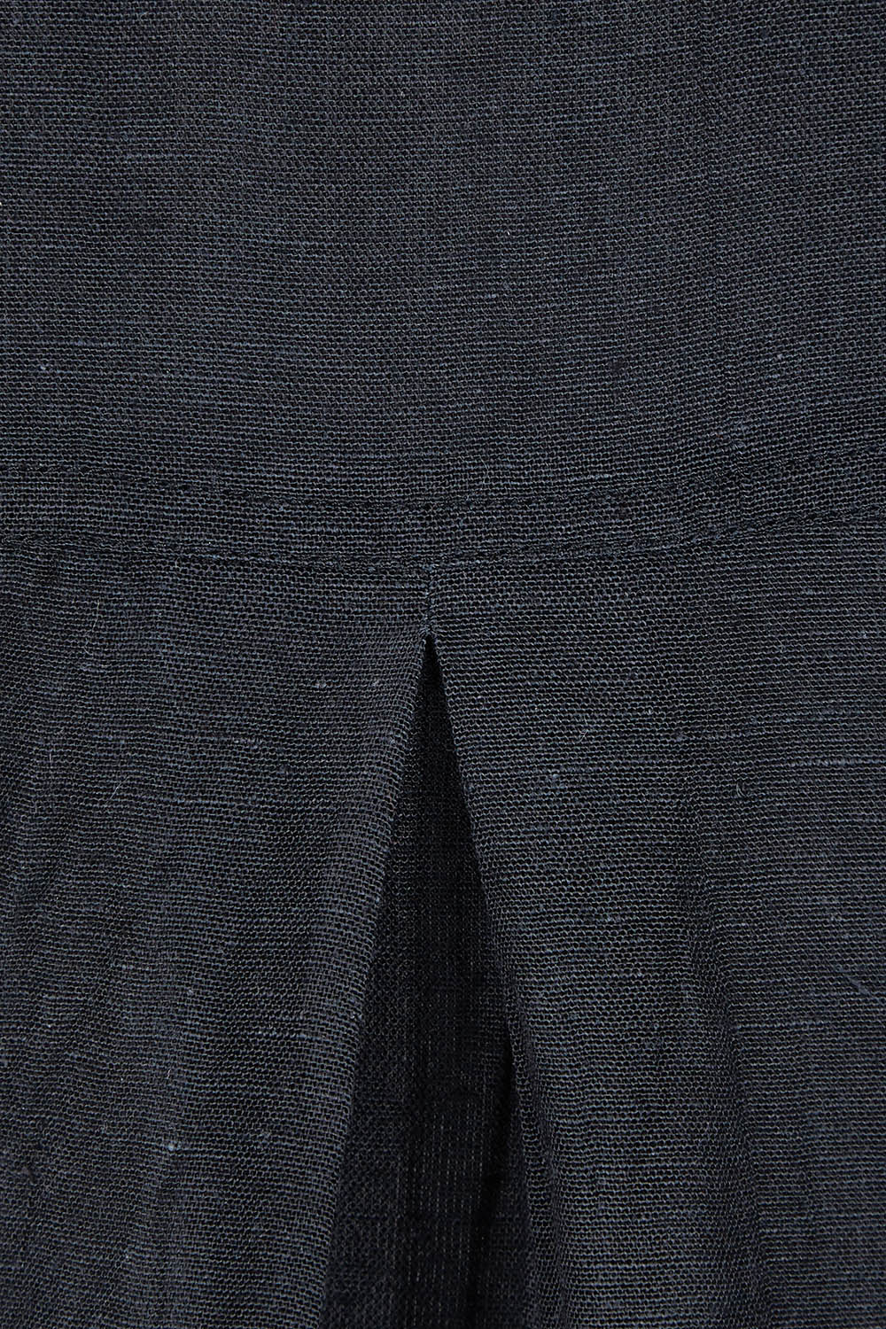 Product shot of the Essentials Linen Blend Manderin Collar Top in colour Black (Black), detail