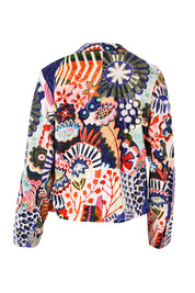 Product shot of the Hotel California Velvet Cross Front Jacket in colour California, from the back