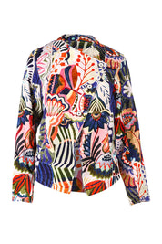 Product shot of the Hotel California Velvet Cross Front Jacket in colour California, from the back