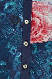 Product shot of the Patch Cardigan in colour Nippori (Blue), detail