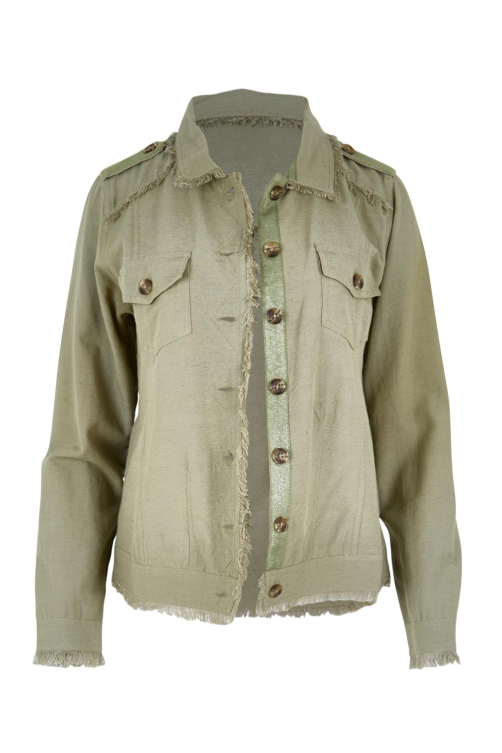 Essentials Cotton Linen Blend Fringe Jacket - Khaki