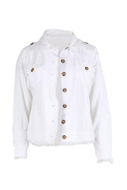 Essentials Cotton Linen Blend Fringe Jacket - White