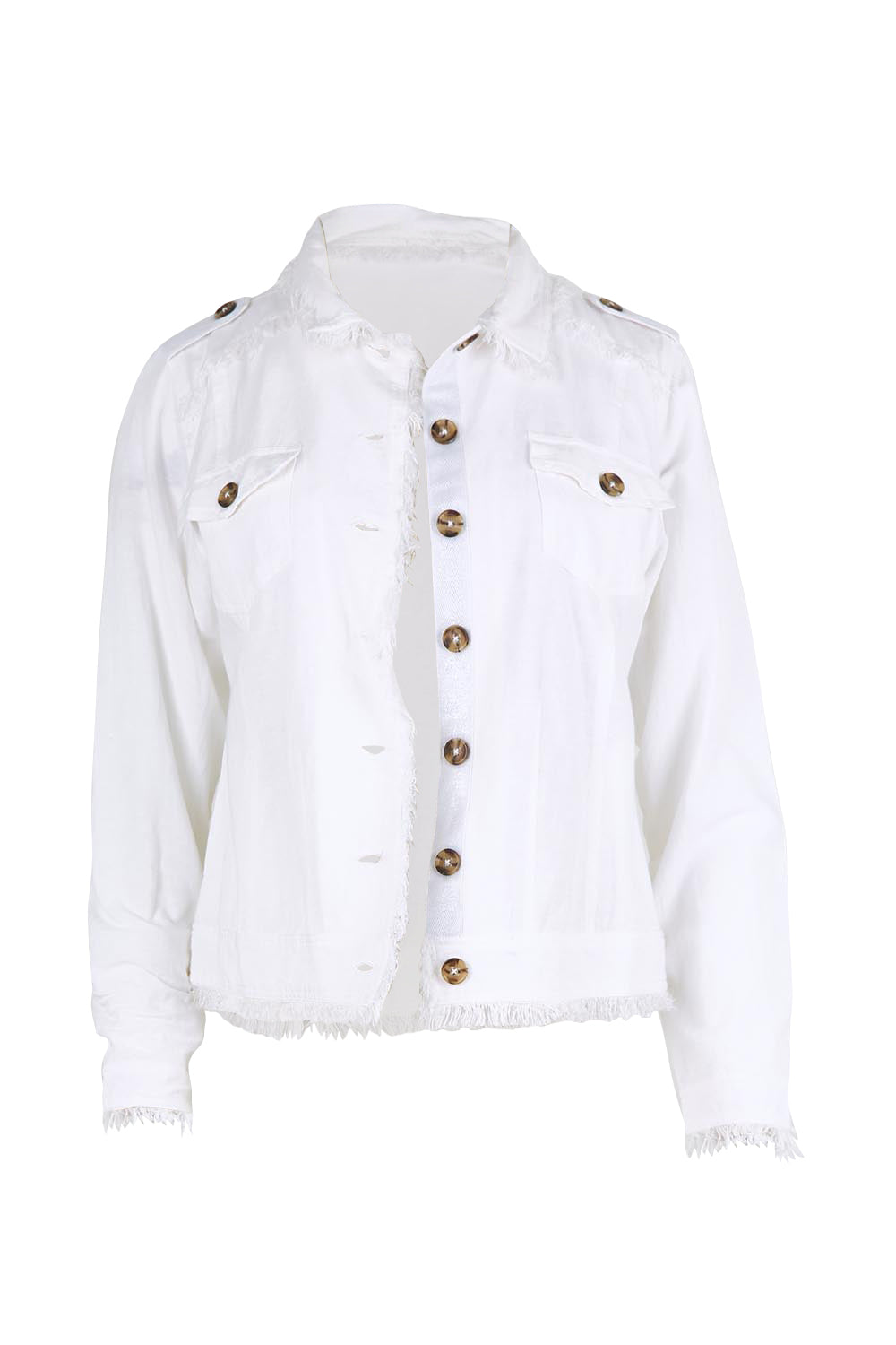 Essentials Cotton Linen Blend Fringe Jacket - White