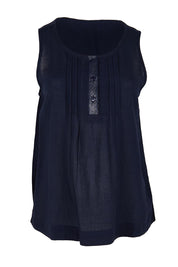 Product shot of the Essentials Linen Blend Cami - Navy in colour Navy, from the front