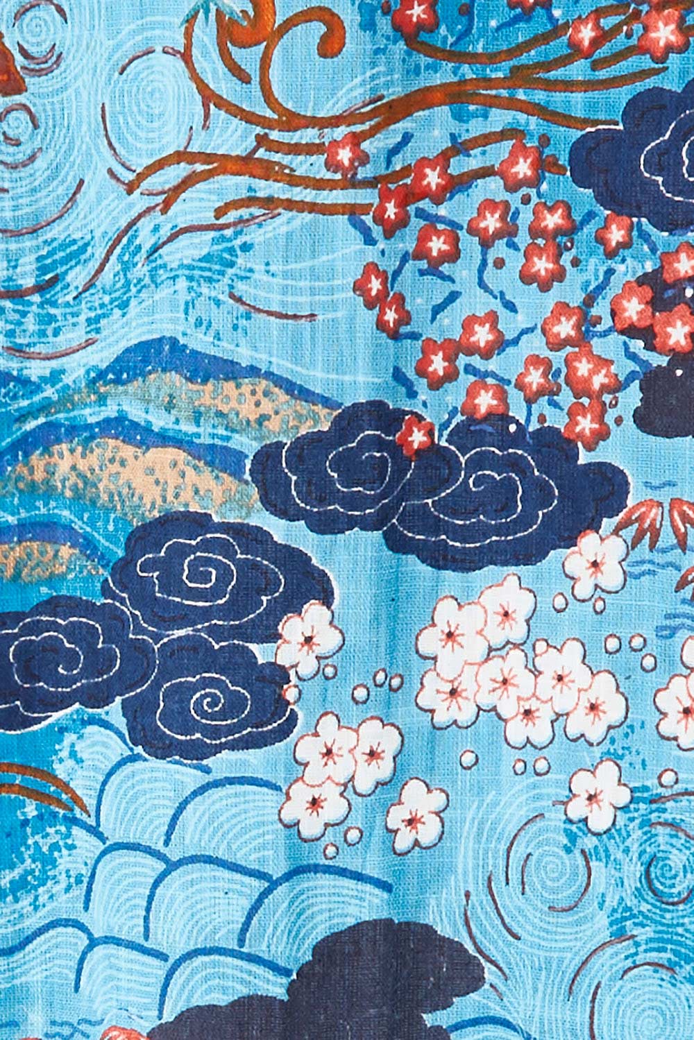 Product shot of the Parga Organic Cotton Simple Cut Dress in colour Print (Blue), detail