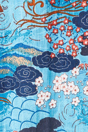 Product shot of the Parga Organic Cotton Simple Cut Dress in colour Print (Blue), detail