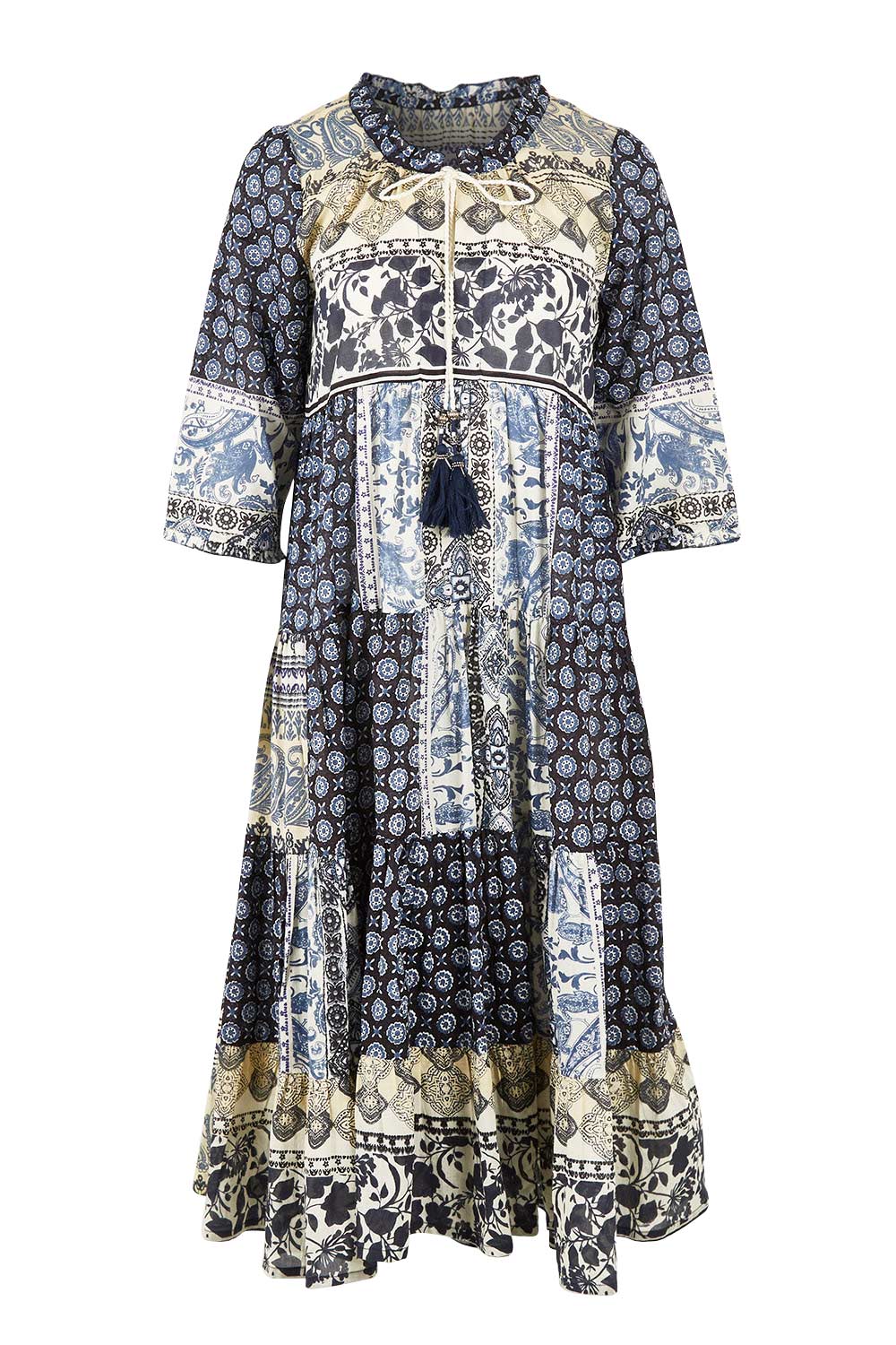 Product shot of the Ramatuelle Organic Cotton Print Dress in colour Print (Blue), from the front