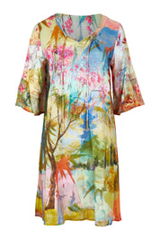 Product shot of the Digital Tie Dress in colour Scenic, from the front
