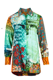 Product shot of the Digital Long Collar Shirt in colour Mix4 (Green), from the front