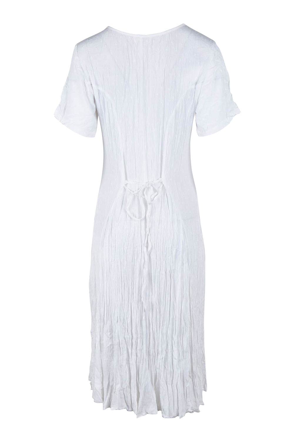 Product shot of the Essentials Godet Short Sleeve Dress in colour White (White), from the back